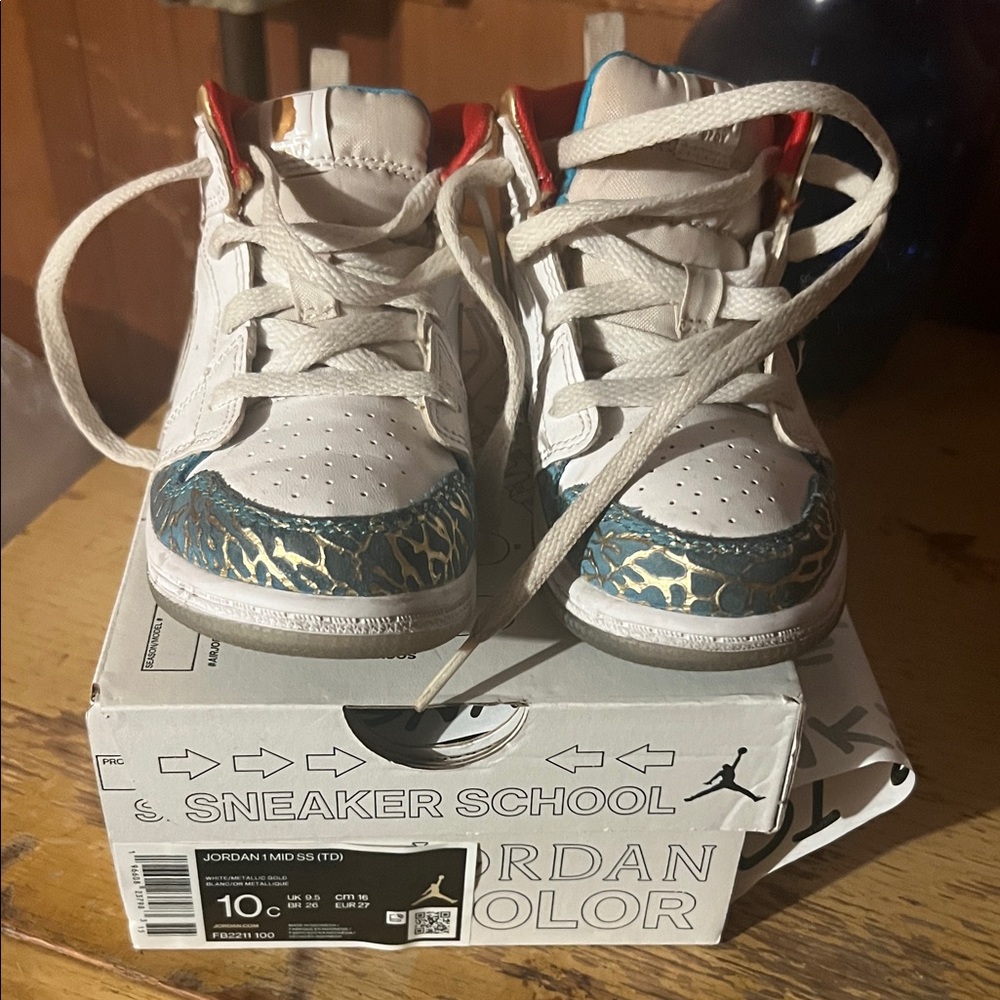 Jordan Kids' White and Blue Sneakers with Red Accents